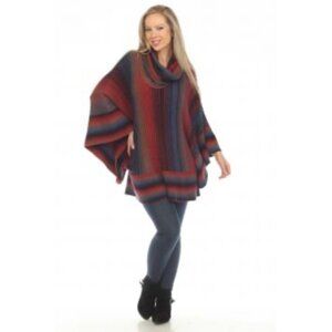 Dor Dor Couture Woman's Sz L Multicolor Striped Cowl Neck Pullover Poncho